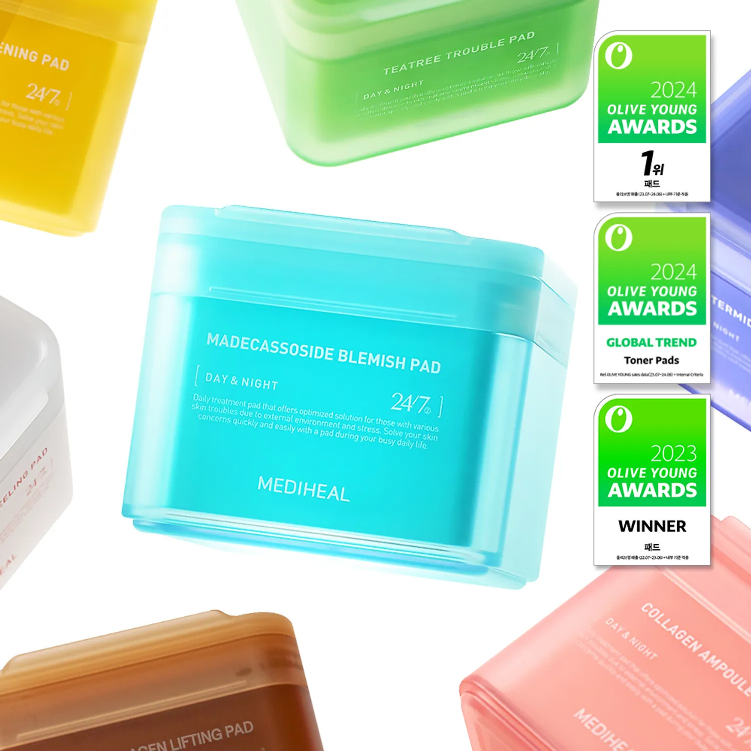 MEDIHEAL Toner Pad 100 Pads (7types Madecassoside Collagen etc) | Olive Young Global