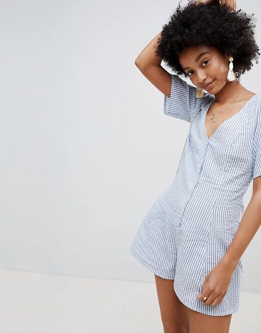 ASOS DESIGN Swing Romper With Button Front In Stripe | ASOS US
