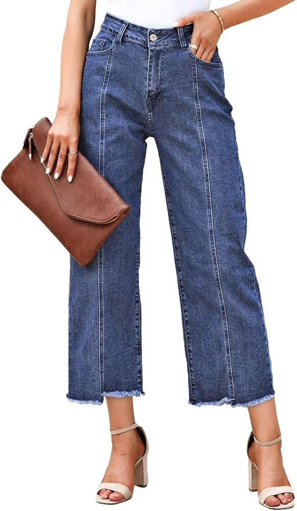 Sidefeel Women's Wide Leg Capri Jeans Casual Summer Straight Leg Denim Pants with Pockets | Amazon (US)