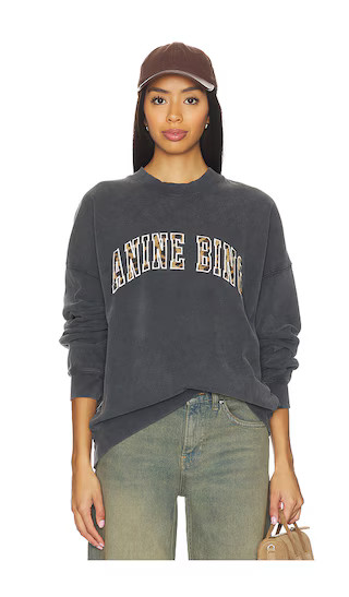 Miles Sweatshirt Anine Bing Leopard in Washed Black | Revolve Clothing (Global)