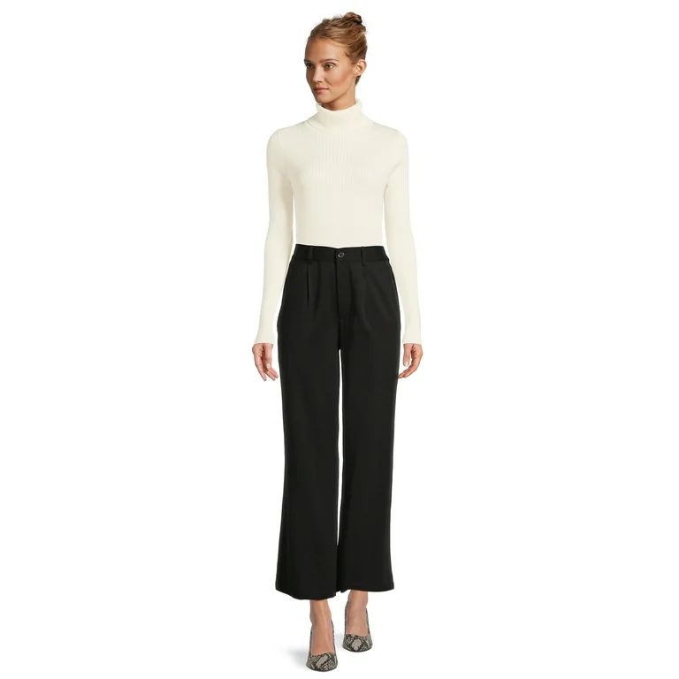 Time and Tru Women's Pleated Wide Leg Pants with Side Slant Pockets, 30" Inseam, Sizes S-3XL | Walmart (US)