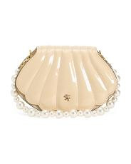 Made In Italy Patent Leather Faux Pearl Handle Shell Bag | TJ Maxx