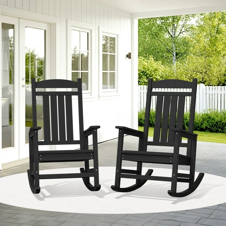 KINGYES Outdoor Rocking Chair Set of 2, HDPE Patio Rocking Chair, Heavy Duty Front Porch Rocker, ... | Walmart (US)
