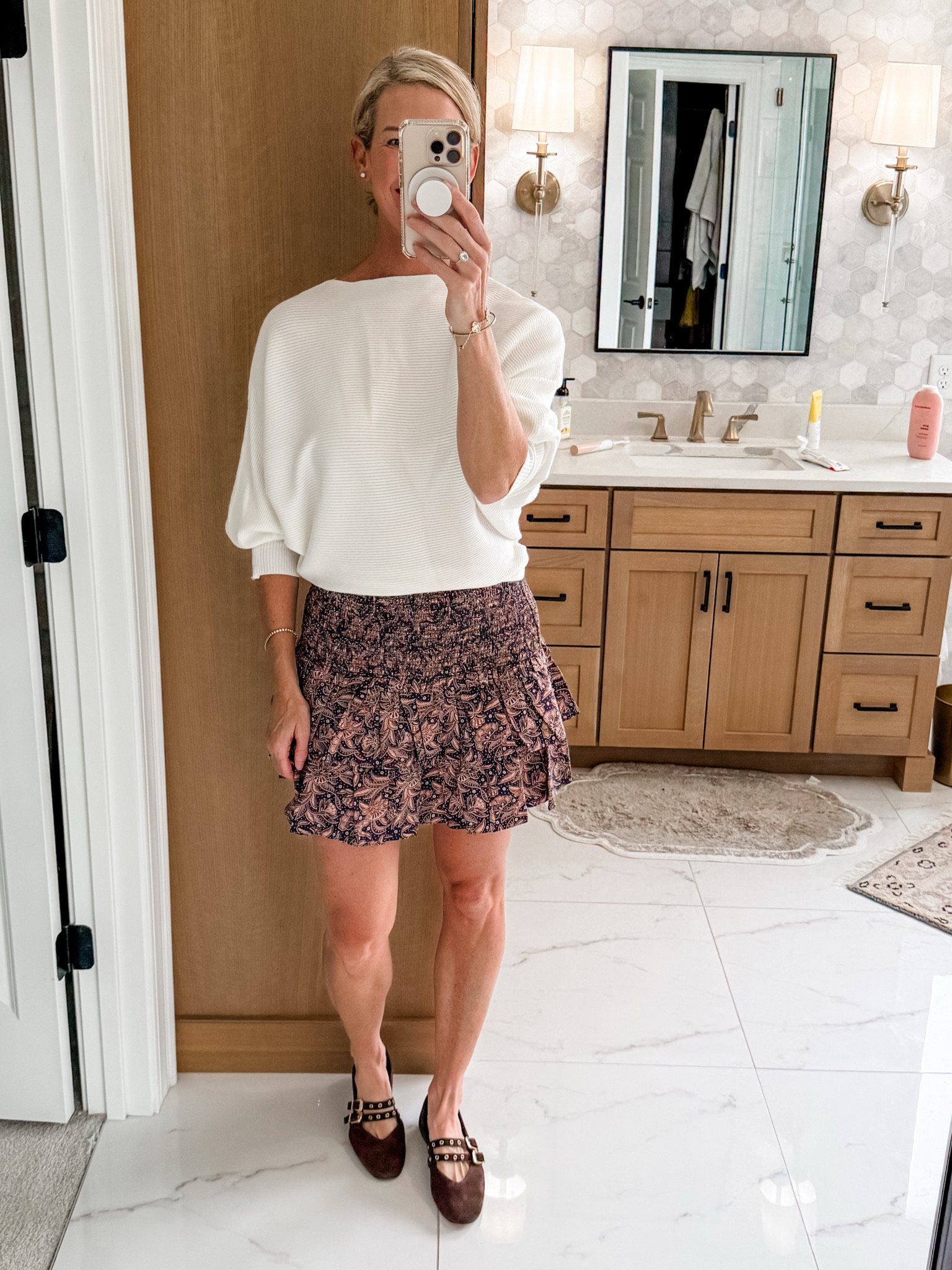 Feels so good to finally wear fall clothes🍁 this skirt is so cute and can be worn so many different ways..paired it with an old Amazon sweater and my new flats for church 

Skirt is on super sale 50% already sale price 

#LTKTall #LTKOver40 #LTKSaleAlert