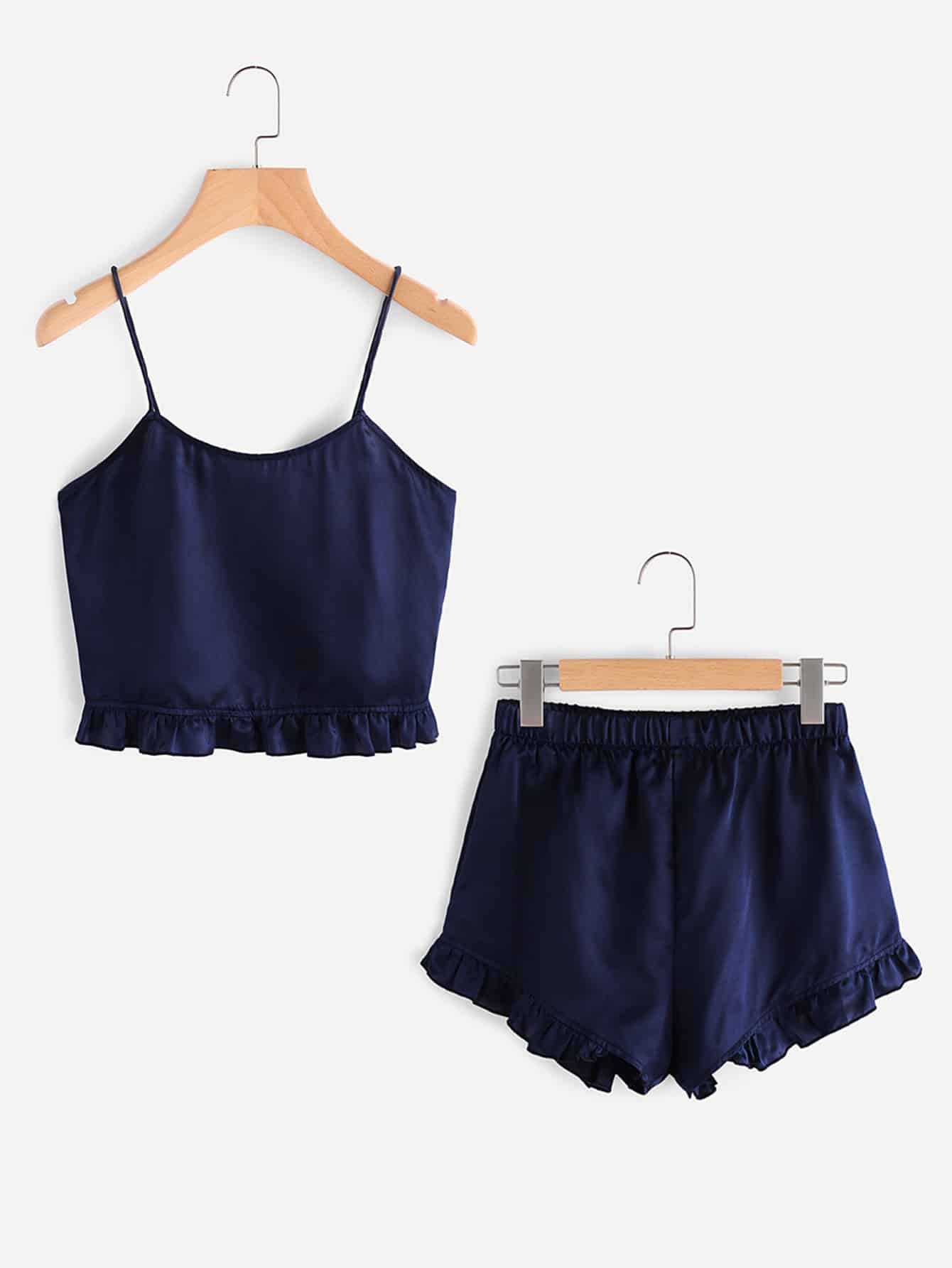 Frill Trim Cami And Shorts Pajama Set | SHEIN