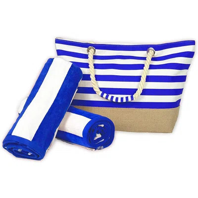 Sunnyville Canvas Beach Bag, Beach Tote Bag | Plus Two Plush Stripe Beach Towels Set 30"x60" | 3 Piece Set Bundle | Wayfair North America