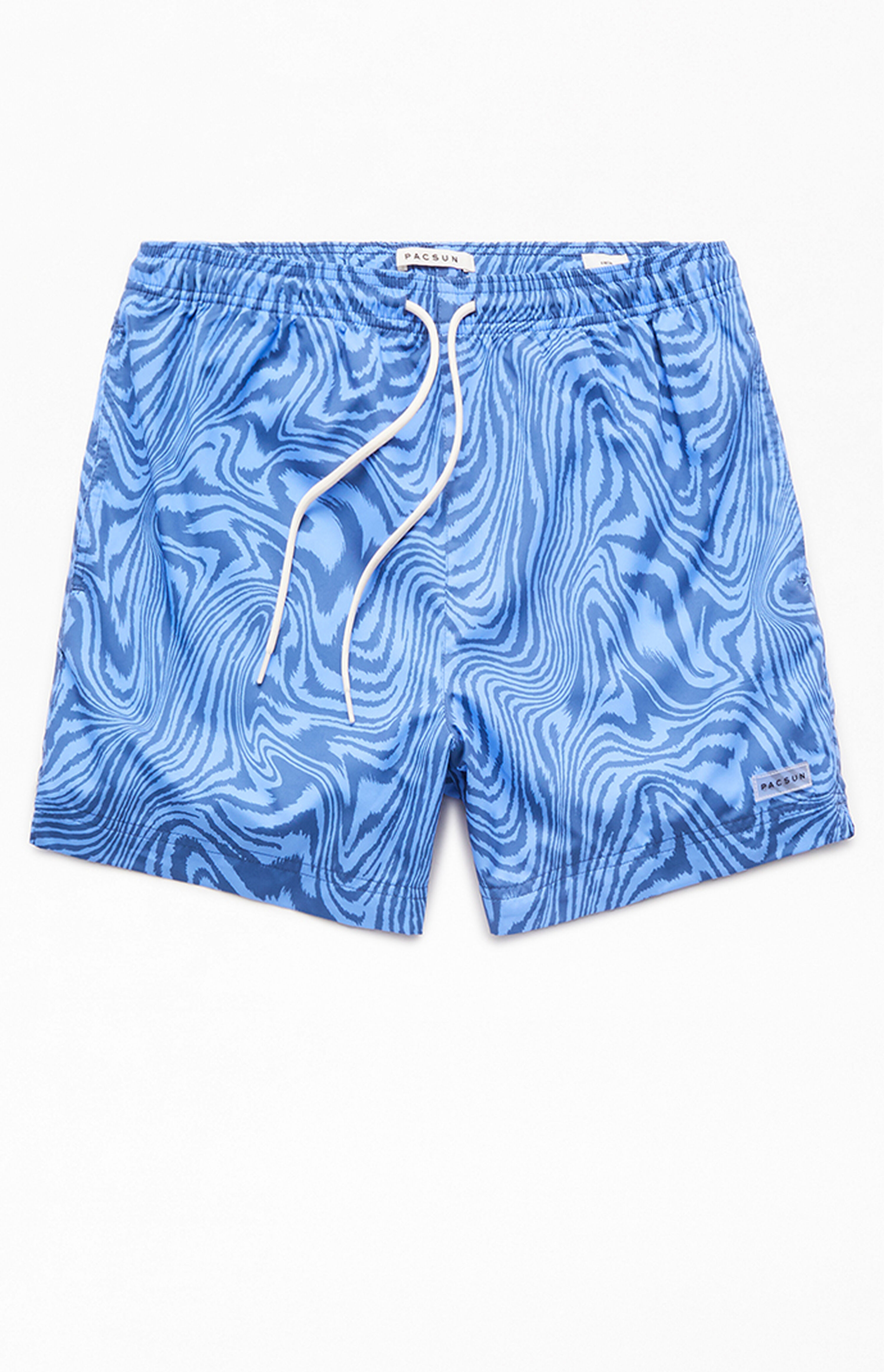PacSun Blue Warp AOP 4.5" Swim Trunks | PacSun