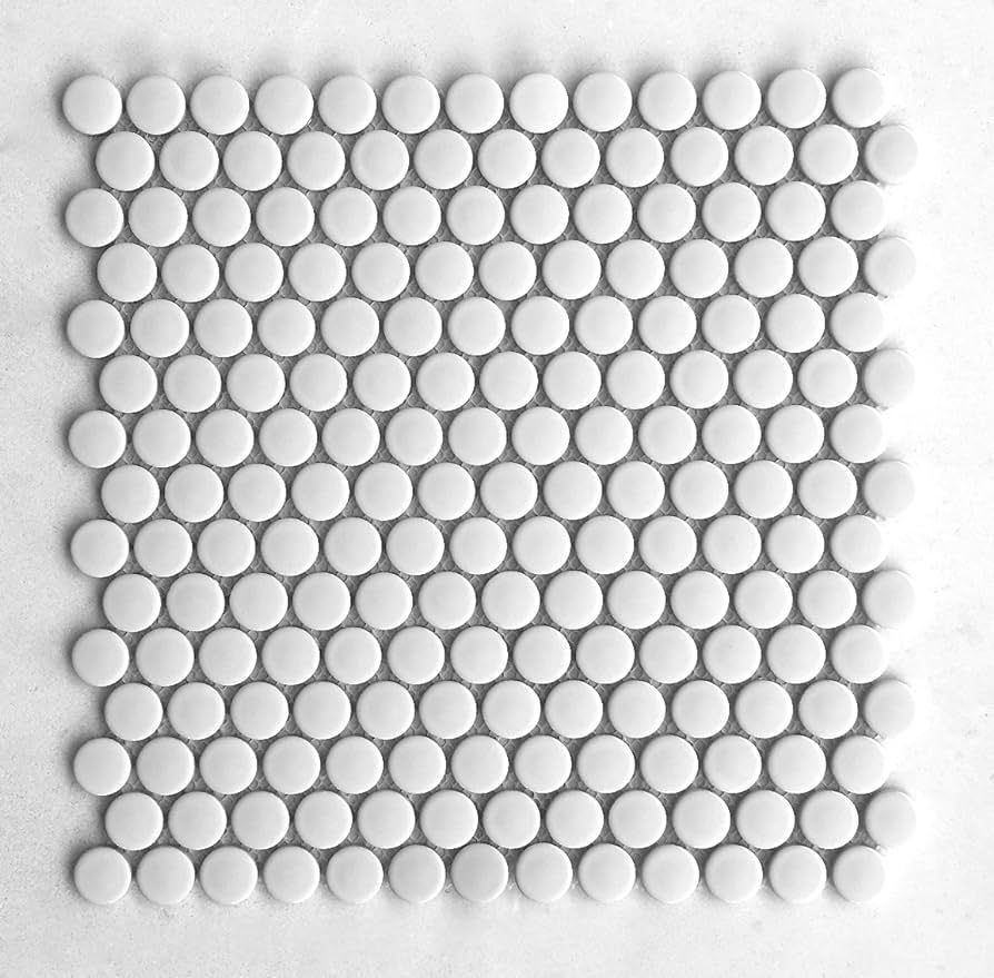 3/4x3/4 White Penny Round Glossy Finish Porcelain Mosaic Tile Walls Floors Backsplashes | Amazon (US)