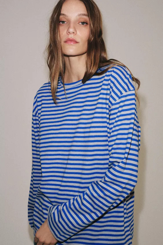 COTTON AND LINEN STRIPED T-SHIRT | Zara Canada