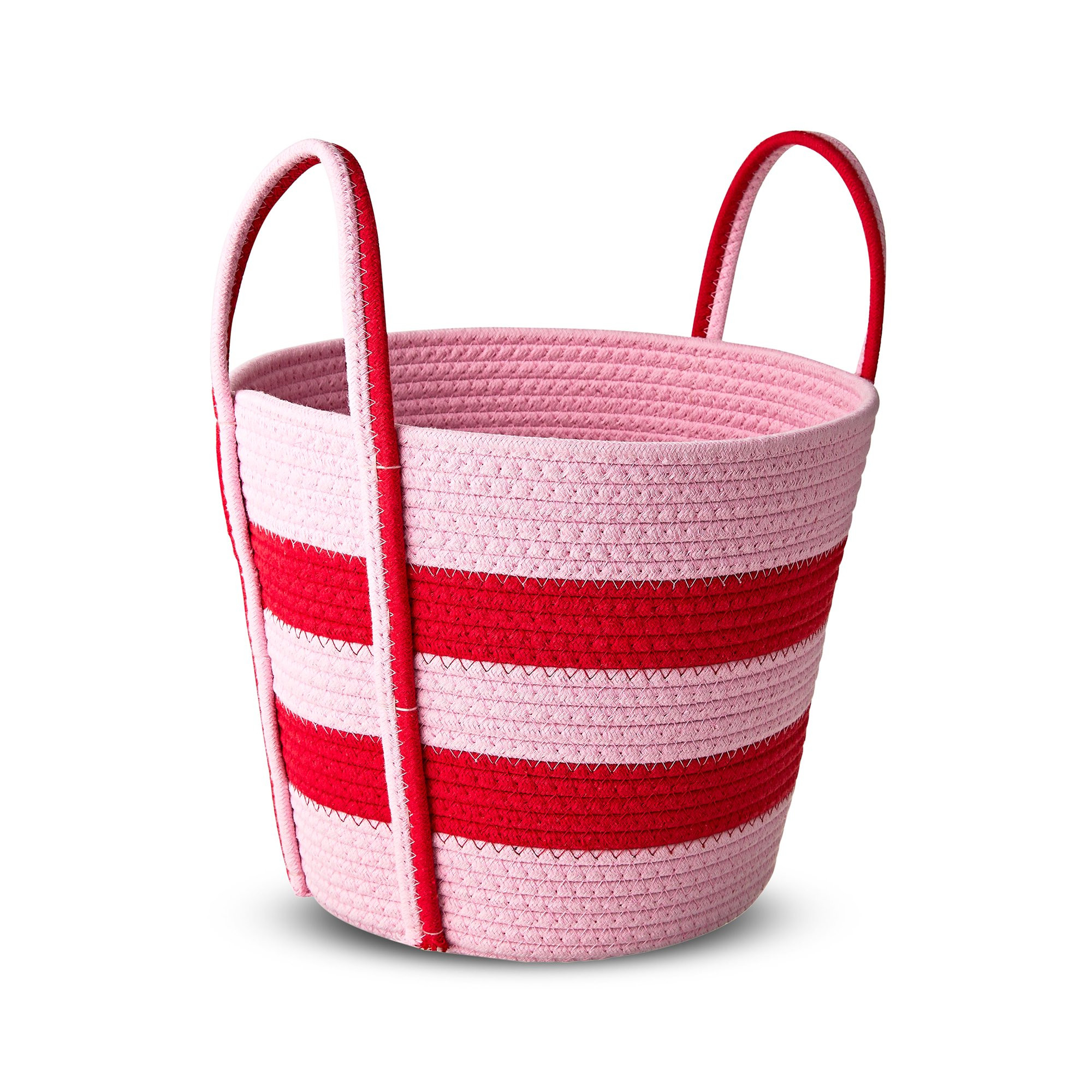 Valentine's Day Red, Pink & White Stripes Cotton Rope Storage Basket with Handle, by Way To Celeb... | Walmart (US)