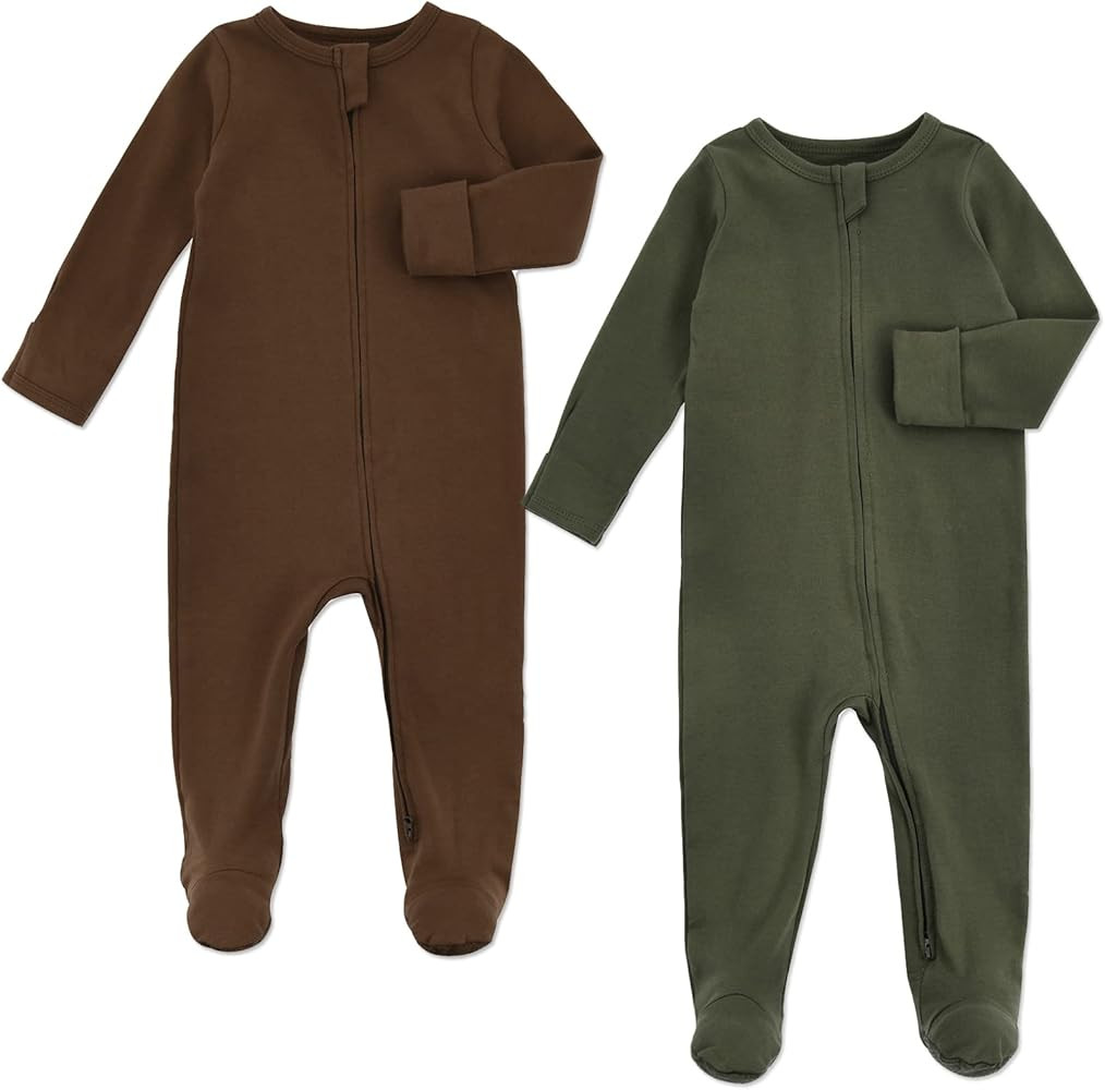 Baby Pajamas with Feet and Mittens 2-Pack Zip Up Infant Cotton Long Sleeve Footies Sleep and Play | Amazon (US)