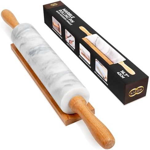 16.7 Inches Marble Rolling Pin for Baking with Wooden Handles & Wooden Cradle - Rolling Pin for m... | Amazon (US)