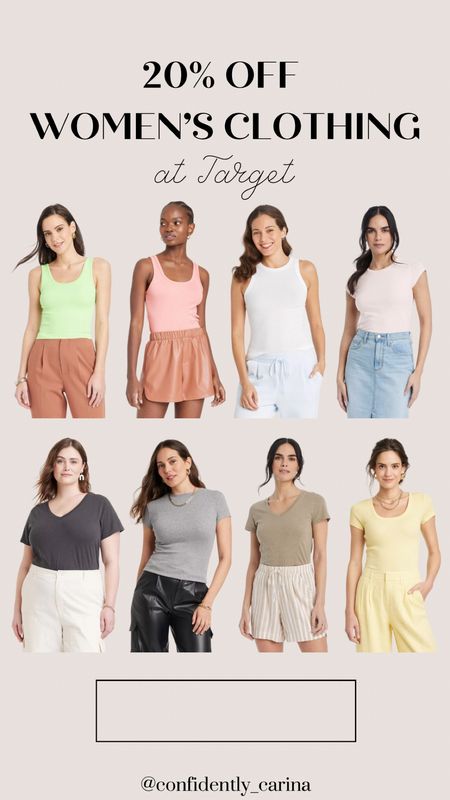 20% off women’s clothing at Target right now!🎊 sharing lots of basic tees and tanks that are so good to use to put together spring outfits🫶🏻

#LTKMidsize #LTKSaleAlert #LTKSeasonal