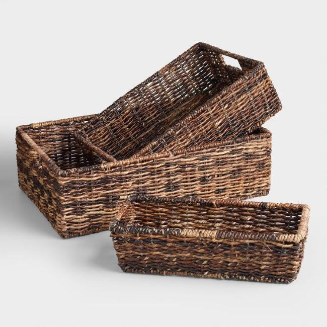 Low Dark Brown Abaca Madras Utility Basket | World Market