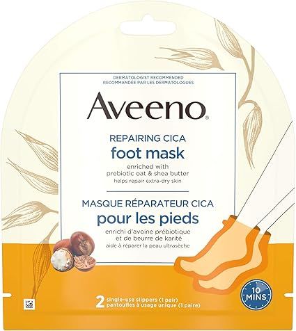 Aveeno Repairing CICA Foot Mask with Prebiotic Oat and Shea Butter, Dry Skin Moisturizer, 2 Singl... | Amazon (CA)