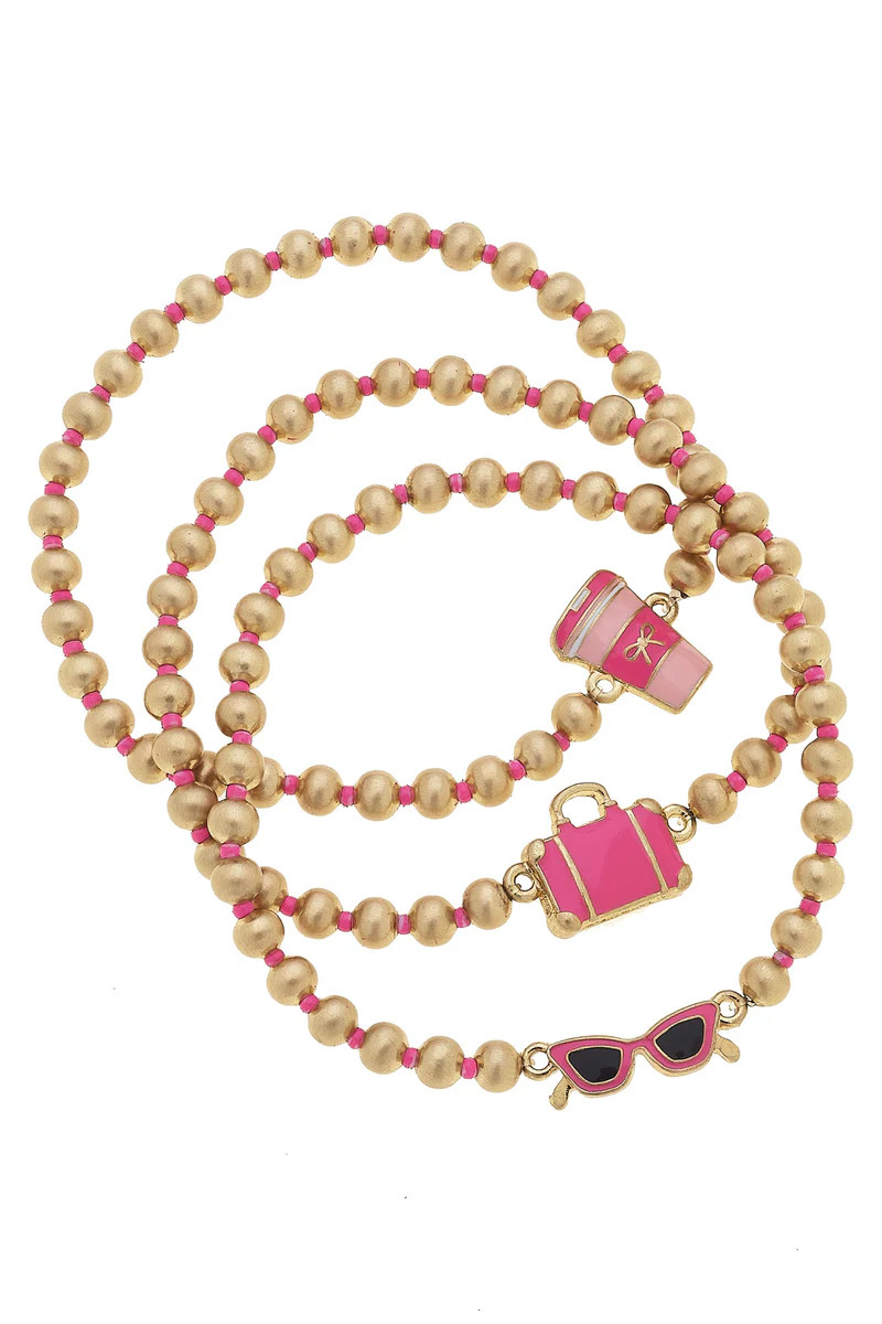 Airport Essentials Ball Bead Bracelet Set of 3 in Shiny Gold | CANVAS