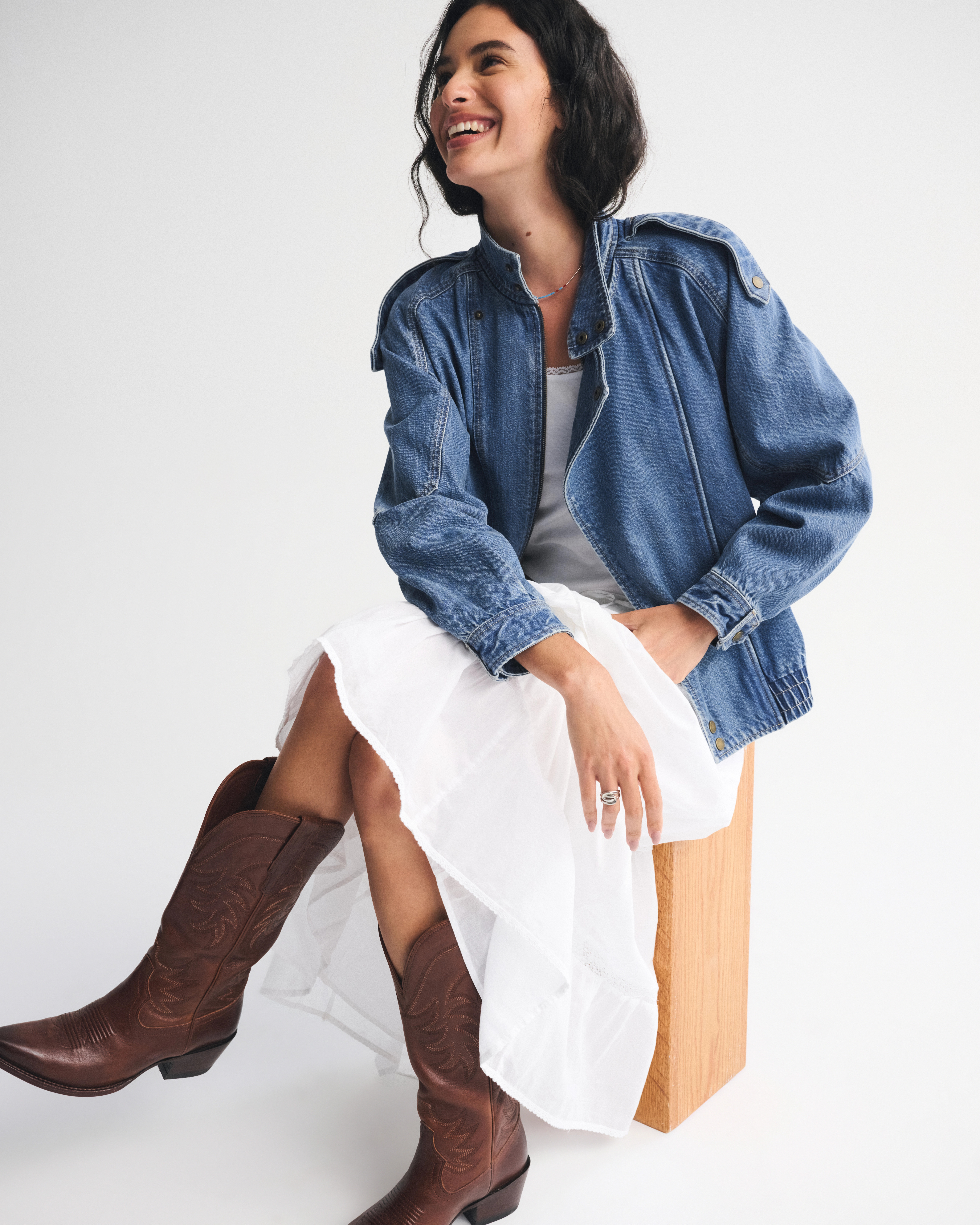 Relaxed Denim Bomber Jacket | Abercrombie & Fitch (US)