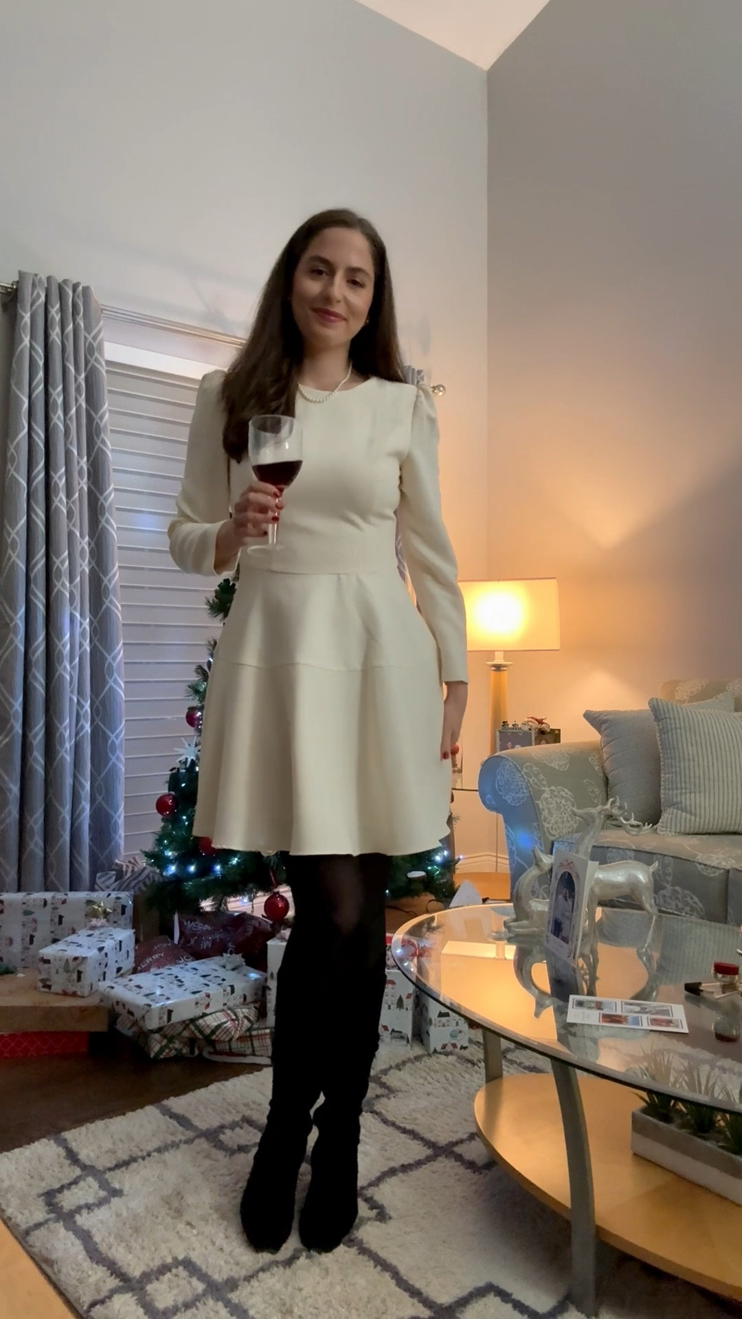 Winter white, white dress, white long sleeve dress, cream long sleeve dress, gal meets glam, Christmas dress, engaged, engagement dress, winter white dress, black suede boots, tall black suede boots

#LTKTall #LTKSeasonal #LTKHoliday