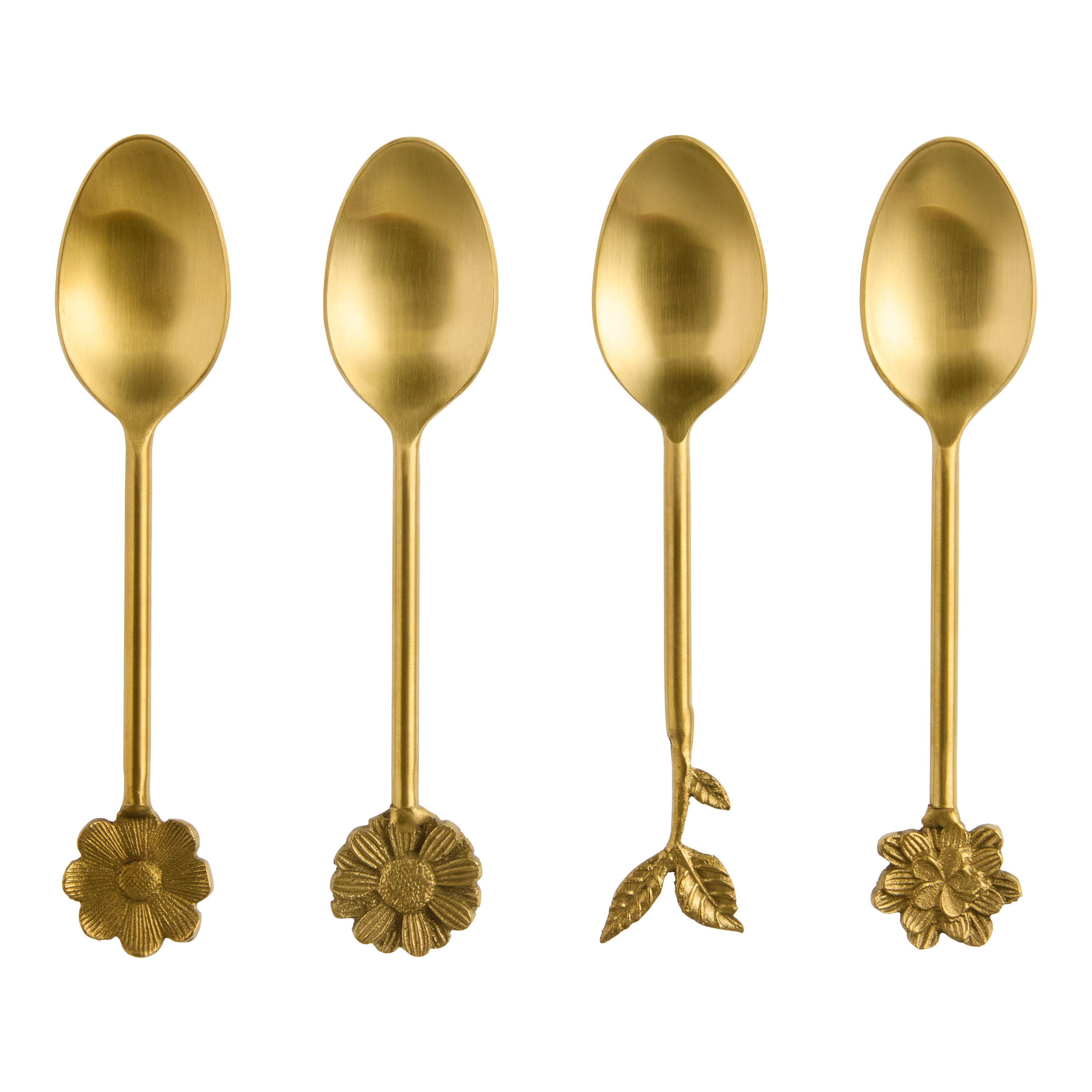 Gold Metal Flower Handle Cocktail Spoons 4 Pack | World Market