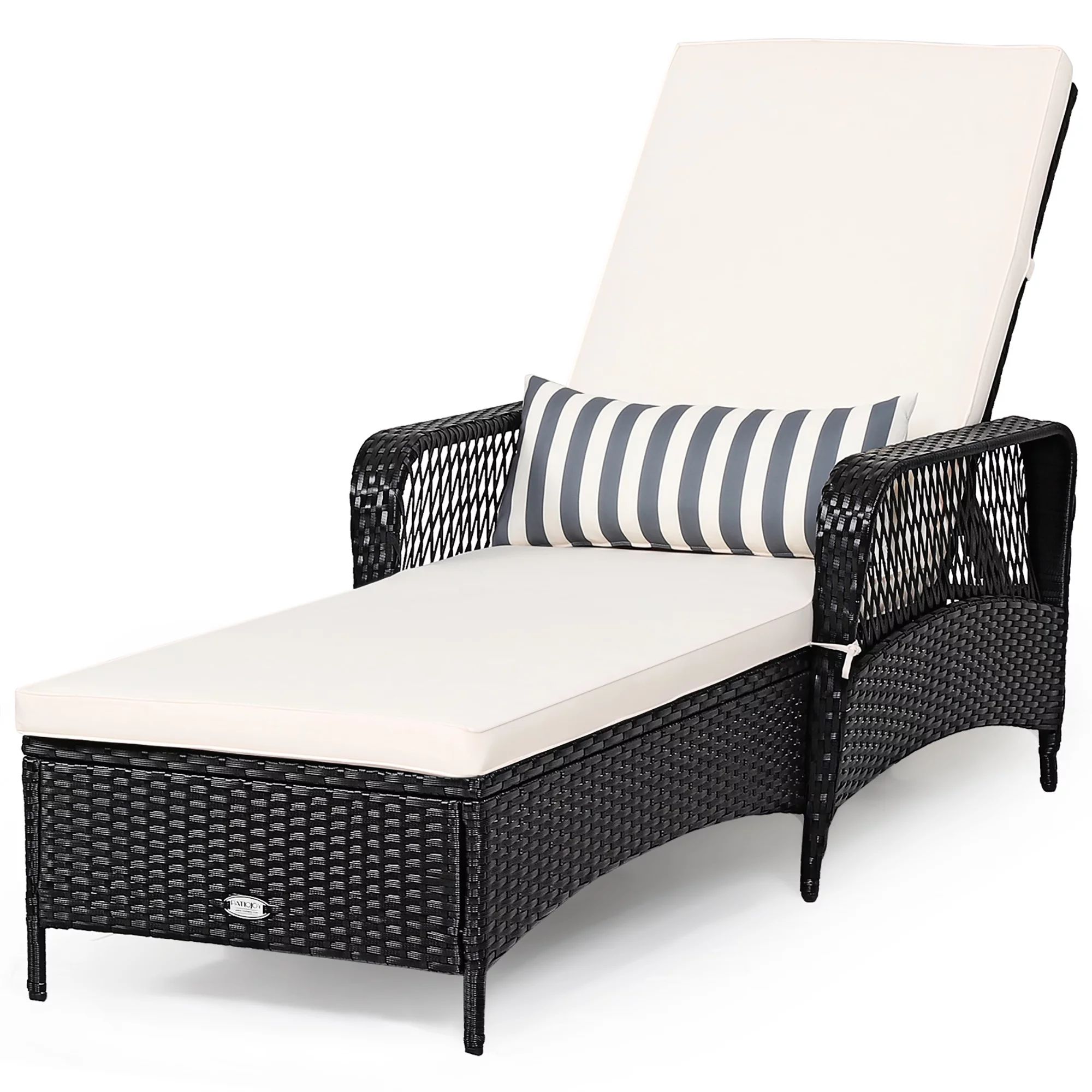 Costway PE Rattan Chaise Lounge Chair Armrest Recliner Adjustable Pillow Black | Walmart (US)