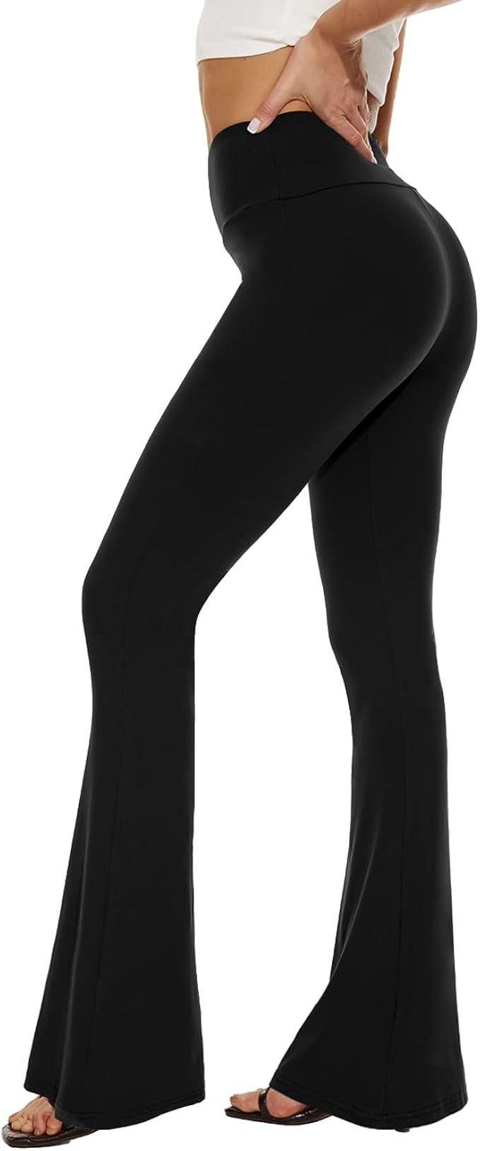 Sundwudu Black Flare Yoga Pants for Women - Soft High Waist Bootcut Leggings Tall & Long Palazzo ... | Amazon (US)