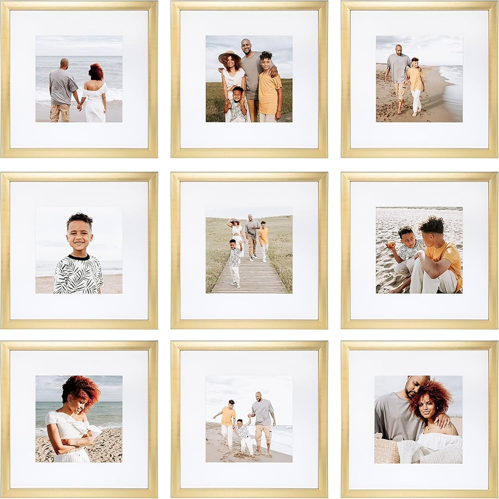 Sheffield Home 9 Piece Gallery Wall Frame Set, 12x12 in. Matted to 8x8 in. (Gold) | Amazon (US)