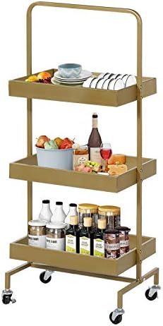 VECELO Rolling Storage Cart, 3 Tier Wire Shelving Unit Organizer with Wheels for Bedroom/Living R... | Amazon (US)