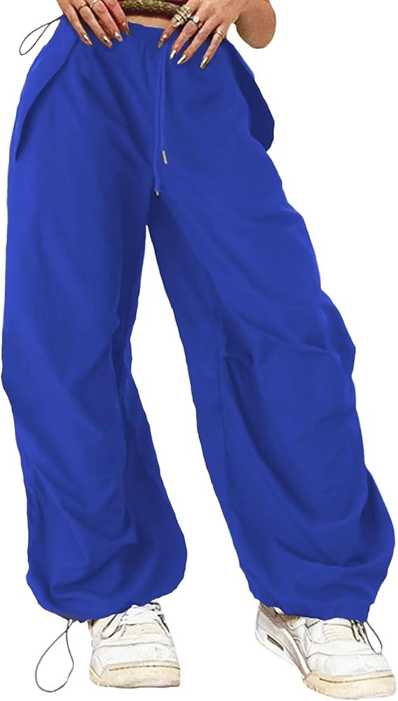 ONIRIKE Women's Parachute Pants Drawstring Elastic Waist Sweatpants Loose Baggy Y2K Cargo Pants T... | Amazon (US)