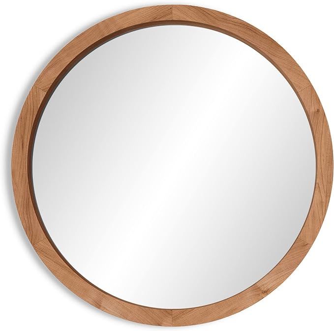 Barnyard Designs 24" Round Wood Mirror - Natural Wooden Frame, Large Circle Mirror for Wall, Home... | Amazon (US)
