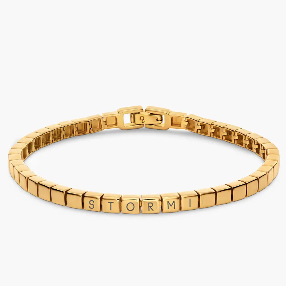Engraved Dotted Square Bracelet - Gold | Oak & Luna (US)