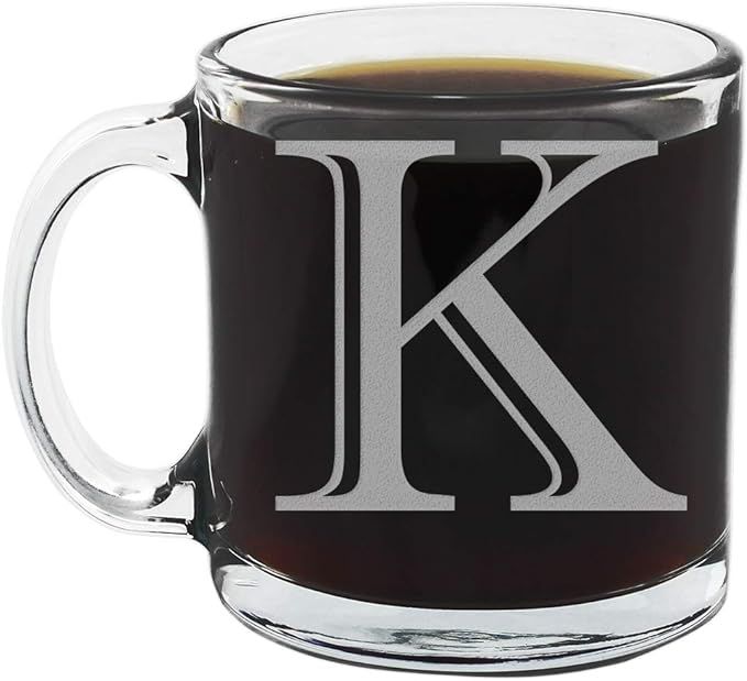 Etched Monogram 12oz Glass Coffee Mug (Letter K) | Amazon (US)