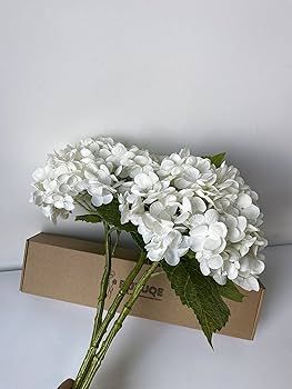 YalzoneMet 3PCS White Hydrangea Artificial Flowers 21inchs Real Touch Faux Hydrangea Flowers for ... | Amazon (US)