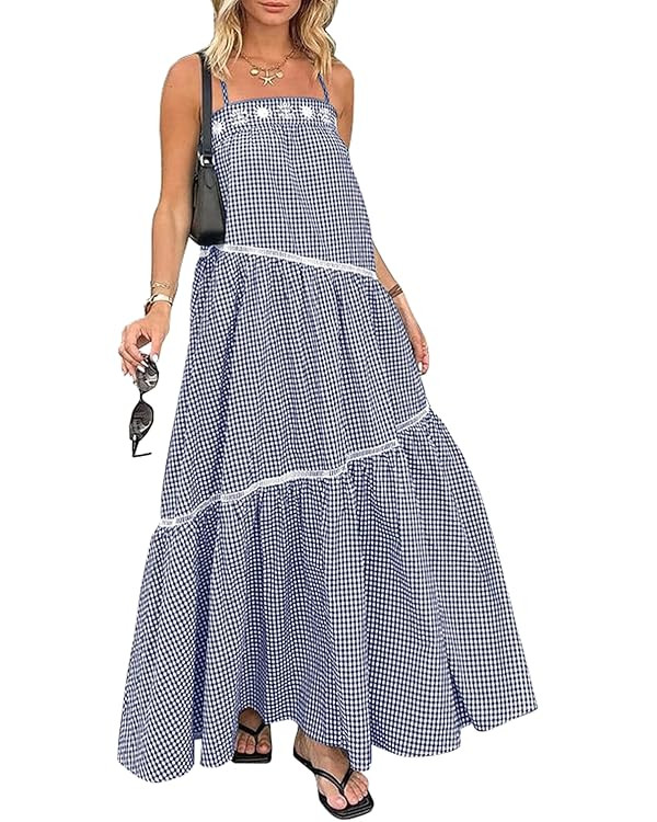 ECOWISH Women Sleeveless Maxi Dress: Summer Spaghetti Strap Casual Loose Boho Beach Dress Asymmet... | Amazon (US)