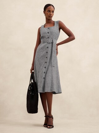 Linen-Blend Button Midi Dress | Banana Republic Factory