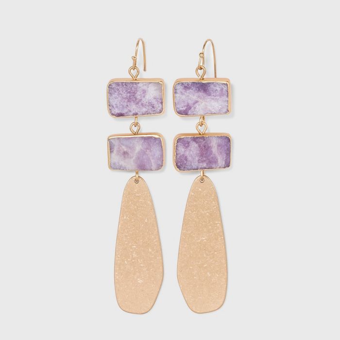 Semi-Precious and Flat Metal with Rectangle Drop Earrings - Universal Thread™ | Target