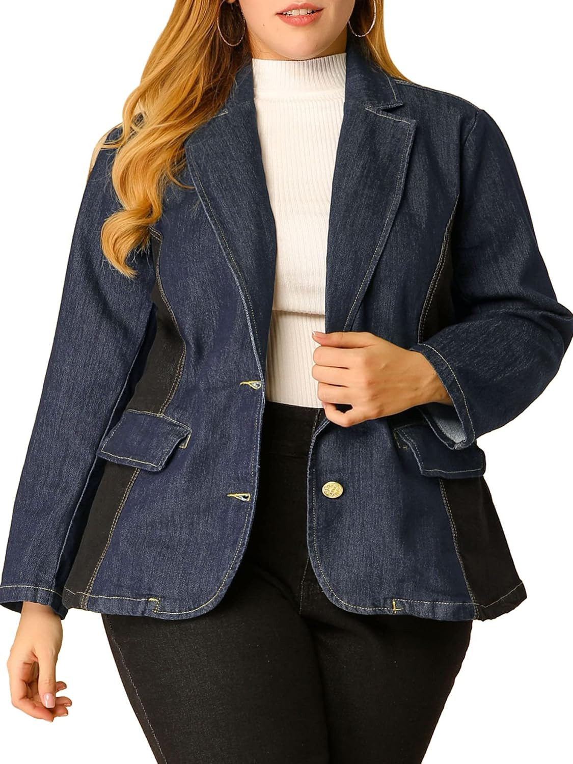 Agnes Orinda Women's Plus Size Lapel Elegant Denim Jacket with Pocket | Amazon (US)