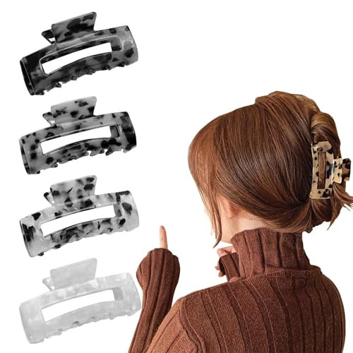 DsHome 4PCS Hair Claw Clips for women Tortoise-shell Claw claw clips for thick hair Leopard Print Clamps for Women Acetate Hair Clip, Brown, Color White, Black And White, Light Khaki | Amazon (US)