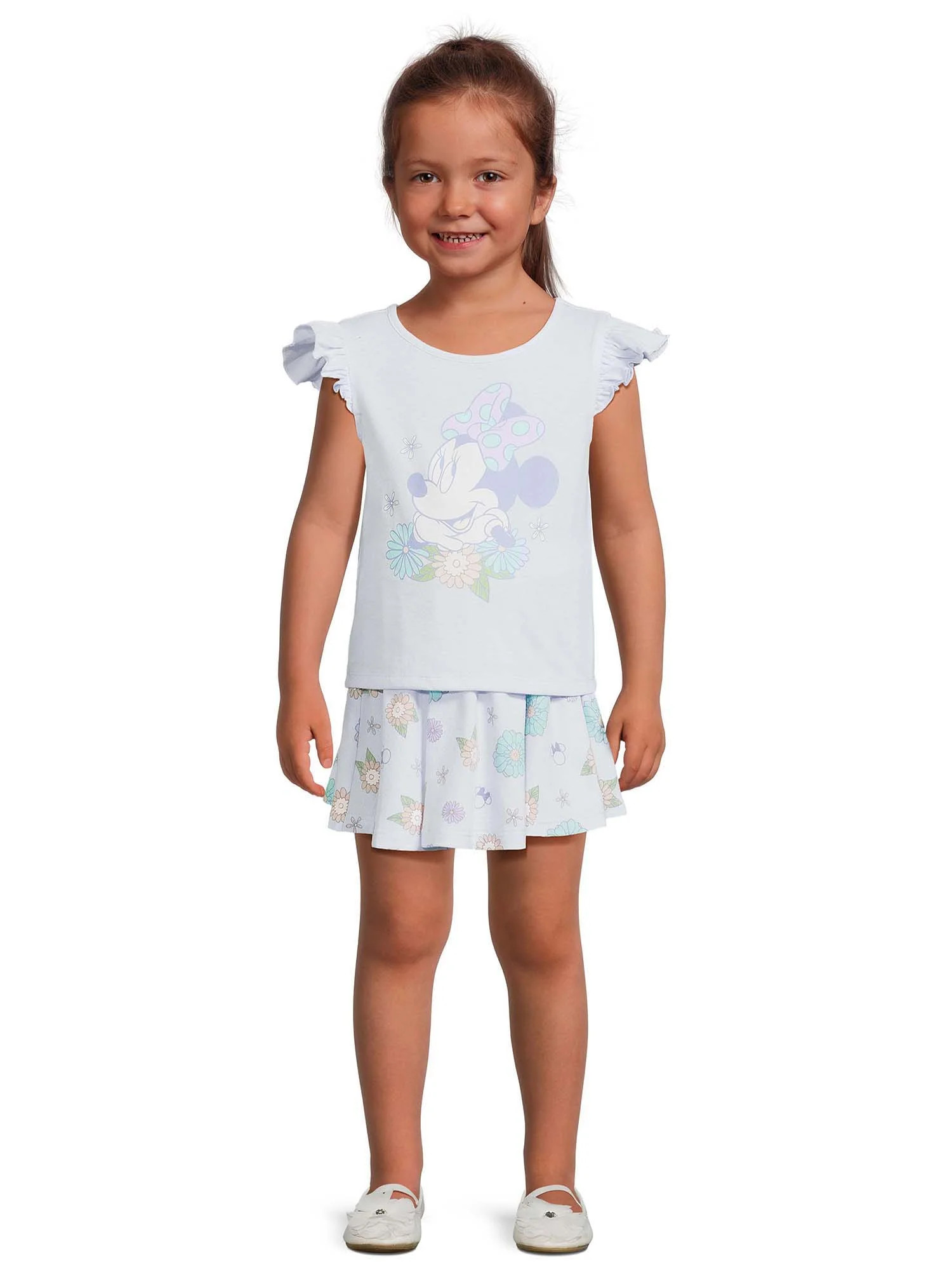 Disney Minnie Mouse Girls Flower Pose Graphic Tee and Skirt, 2-Piece Set, Size 12M-5T | Walmart (US)