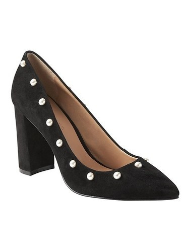 Banana Republic Pointed-Toe Block-Heel Pump with Pearls,Black Suede SIZE 9 M | eBay | eBay US