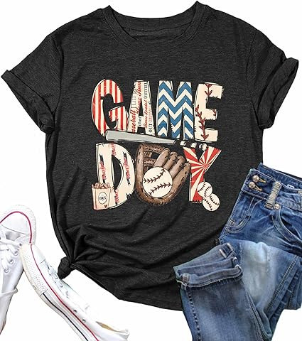 Baseball Game Day Shirt Women Baseball Mom Shirts Vintage Baseball Print Tshirt Casual Letter Pri... | Amazon (US)