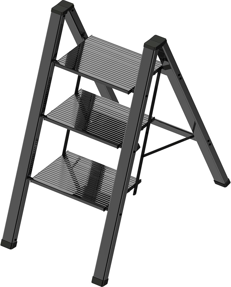 3 Step Ladder, Portable Step Ladder Folding, Lightweight Step Ladder with Anti-Slip Pedal, Alumin... | Amazon (US)