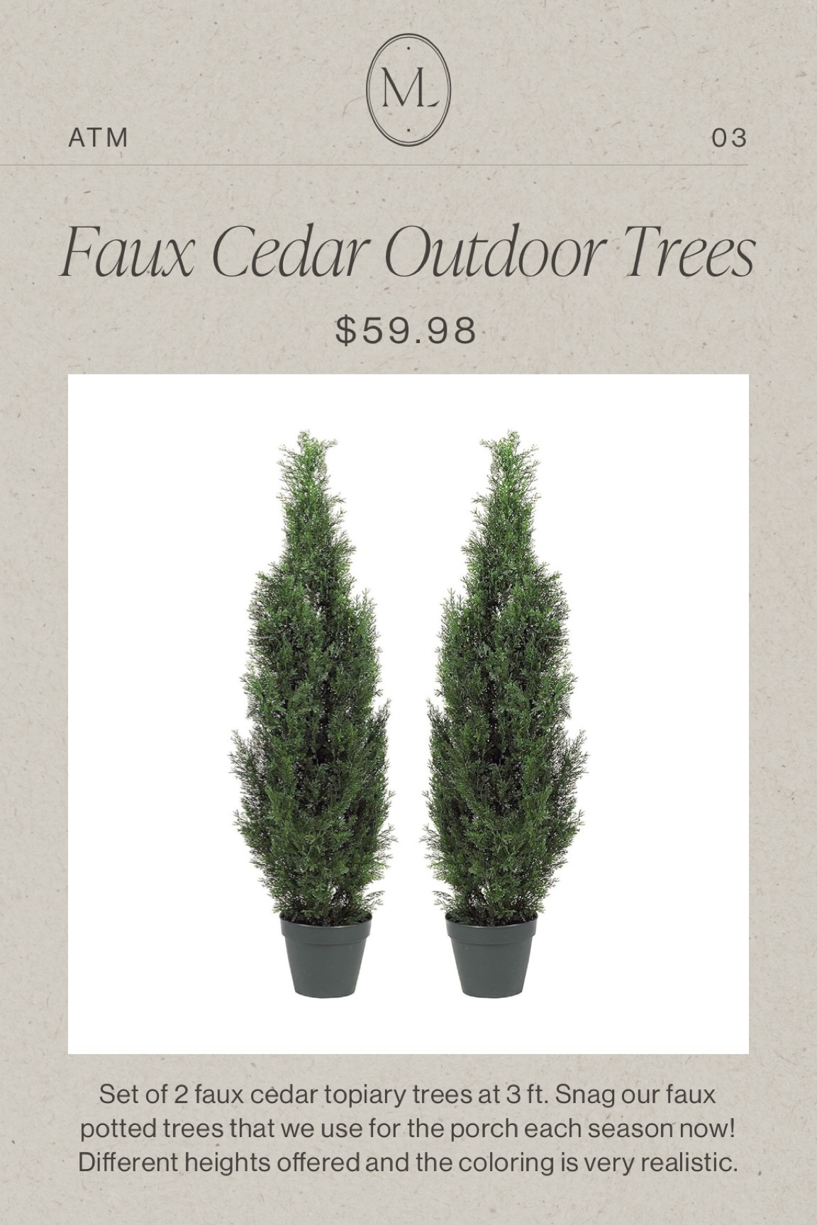 This weeks items that I’m loving at the moment to inspire your home, fashion style, well-being, health and overall lifestyle! Faux cedar trees
•
•
•
amazon finds, fall decor, neutral style, amazon home, amazon deals, home decor, affordable fall style, Christmas decor, kids gift, gift idea, Amazon Christmas decor, Amazon holiday decor, Christmas porch, Christmas inspo 

#LTKCyberWeek #LTKHoliday