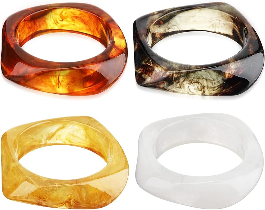 4 Pcs Colorful Square Acrylic Resin Bangle Bracelet Wide Geometric Irregular Wristbands Women | Amazon (US)