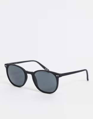 ASOS DESIGN square sunglasses in matte black plastic with smoke lens | ASOS (Global)