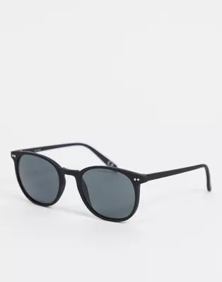 ASOS DESIGN square sunglasses in matte black plastic with smoke lens | ASOS (Global)