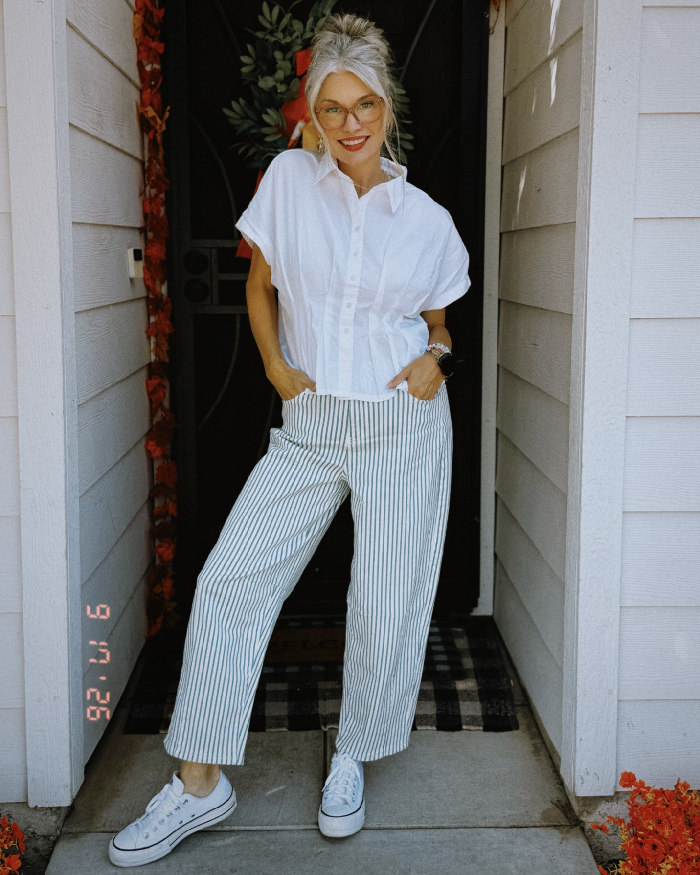 Fall layers, but make it school secretary chic 🍂🤓🤍 

Stripes, an oversized denim jacket, crisp white oxford shirt + Chucks = 
the kind of outfit that looks put together without trying too hard.
Everything linked on my LTK ✨

#LTKStyle #OOTD #SchoolSecretaryStyle #FallOutfit #CasualStyle