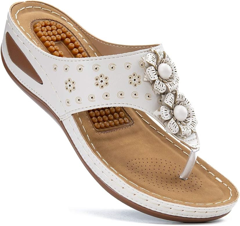 Women's Sandals Comfortable Flip Flops for Women with Arch Support Summer Casual Wedge Sandals Shoes | Amazon (US)