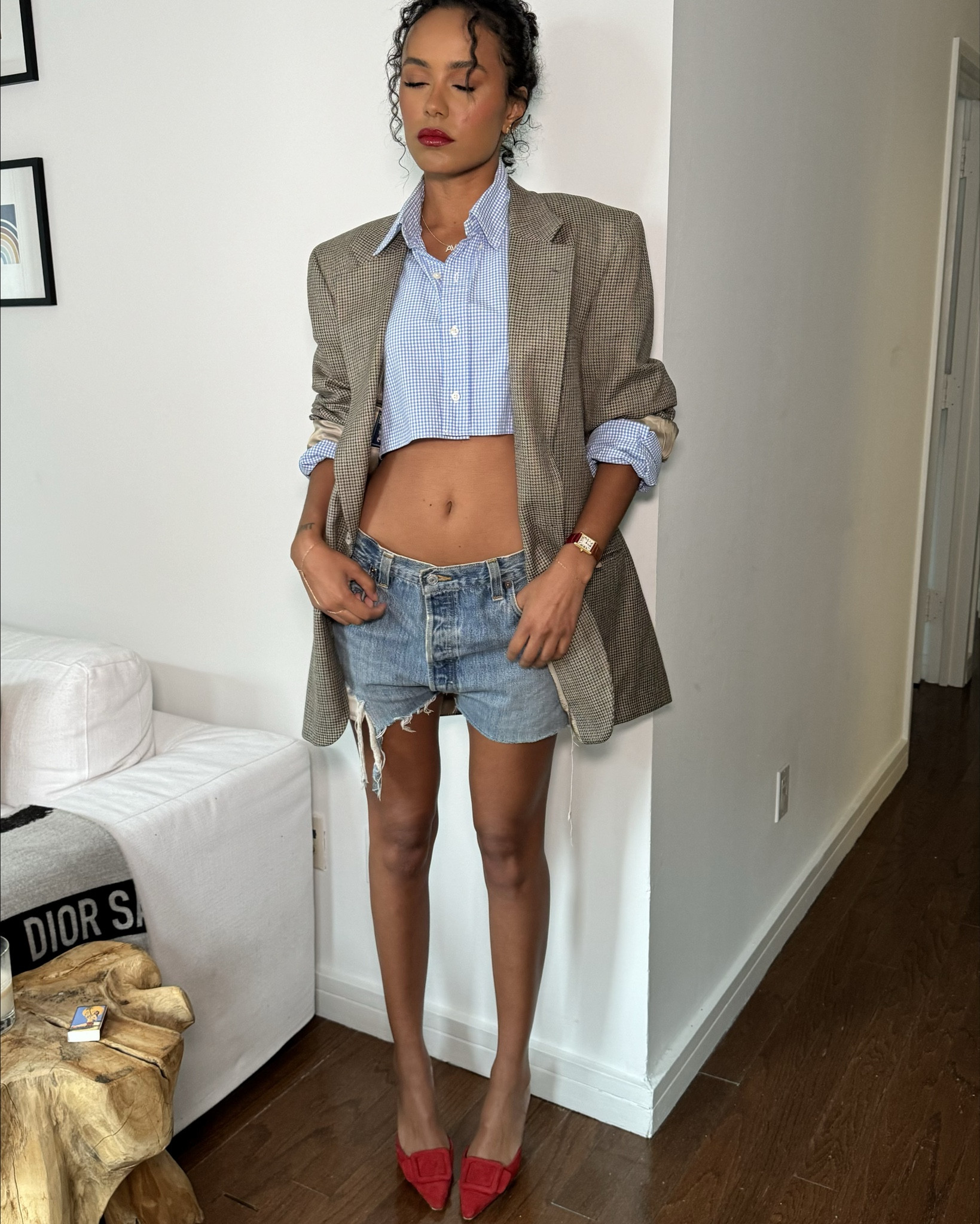 loving the combination of denim shorts with a preppy top and blazer!

#LTKShoeCrush #LTKItBag #LTKStyleTip