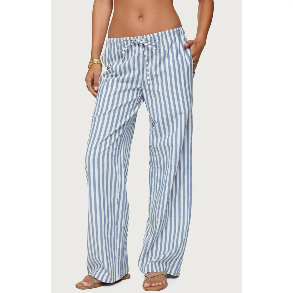 EDIKTED Macey Striped Pants in Blue-And-White at Nordstrom, Size Large | Nordstrom