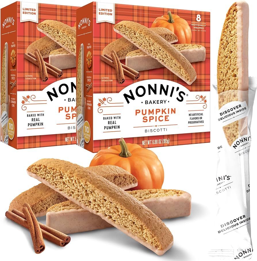 Nonni's Pumpkin Spice Biscotti Holiday Cookies - 2 Boxes Pumpkin Cookies - Pumpkin Biscotti Dippe... | Amazon (US)